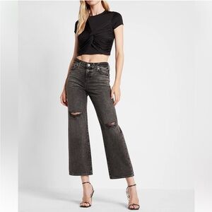 Express Mid Rise Black Ripped 90s Ankle Boot Jeans womens NEW size 0